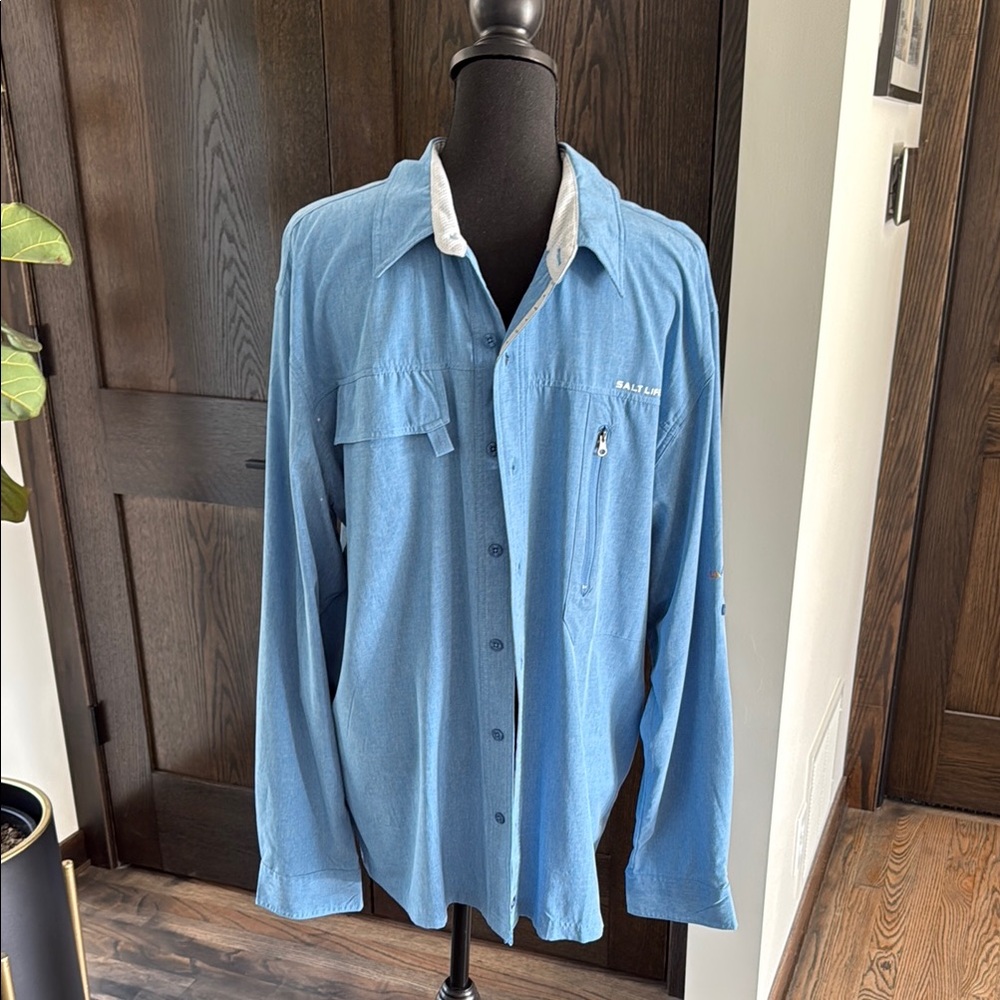 Salt Life Blue and White Casual Button Down Shirt